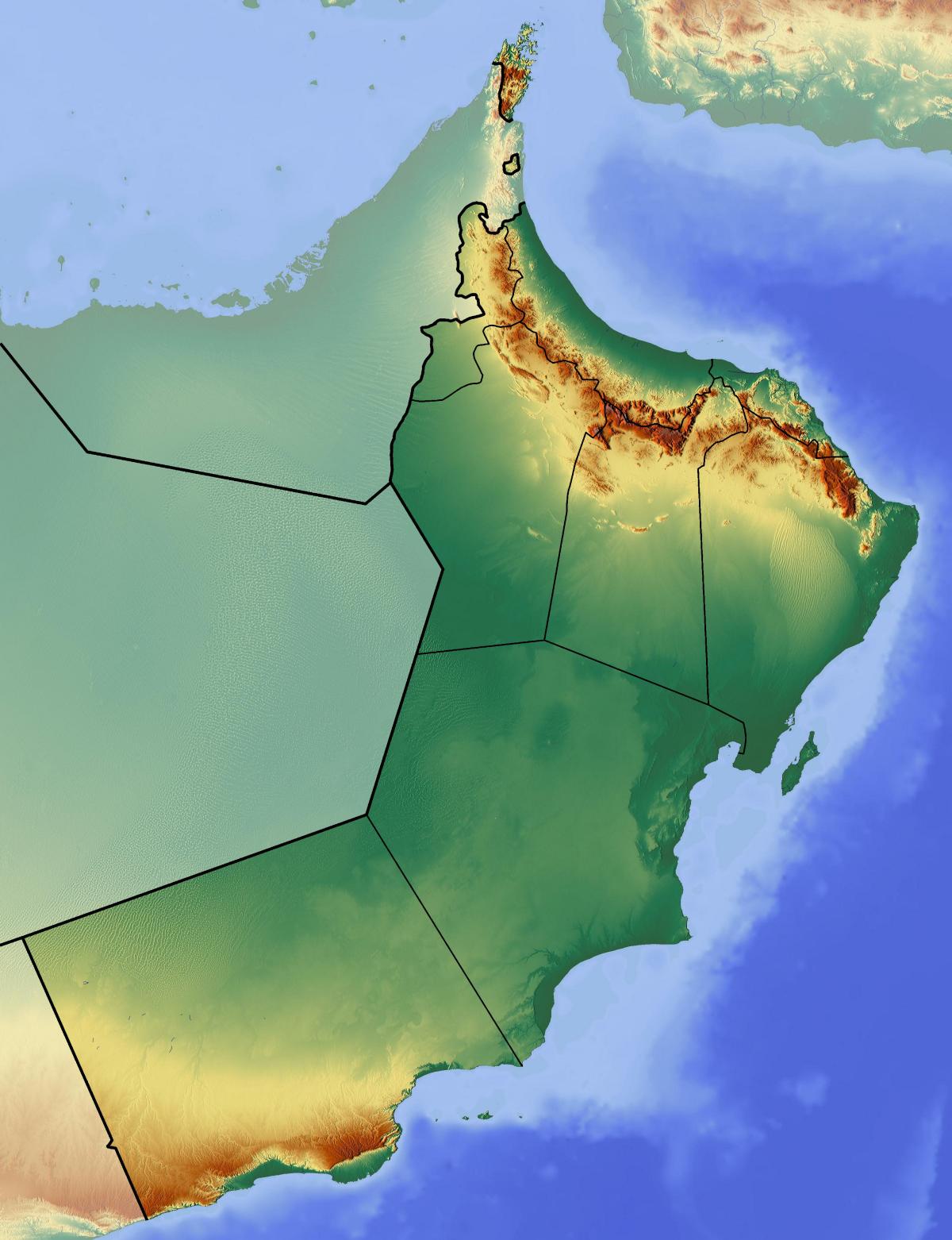 kaart van Oman topografiese